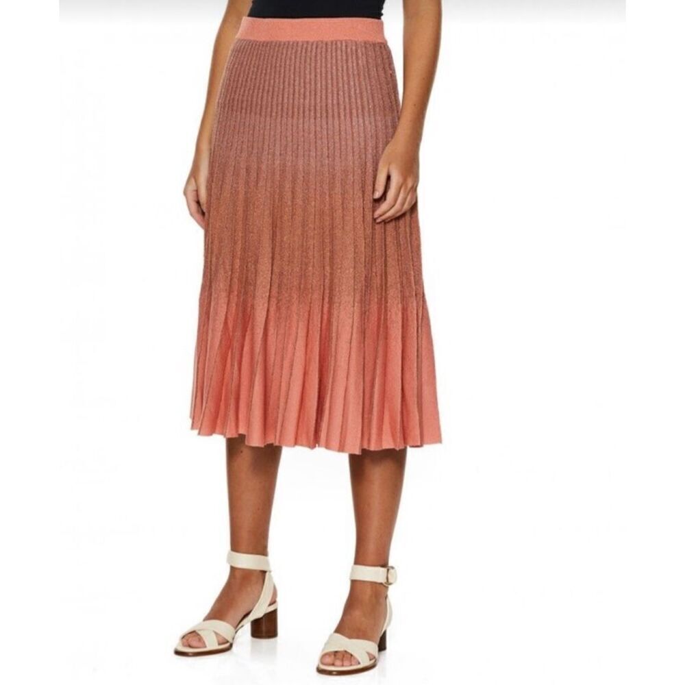 NWT Baum Und Pferdgarten Pleated Pull On Cyrilla Midi Skirt Peach Lurex Size XS